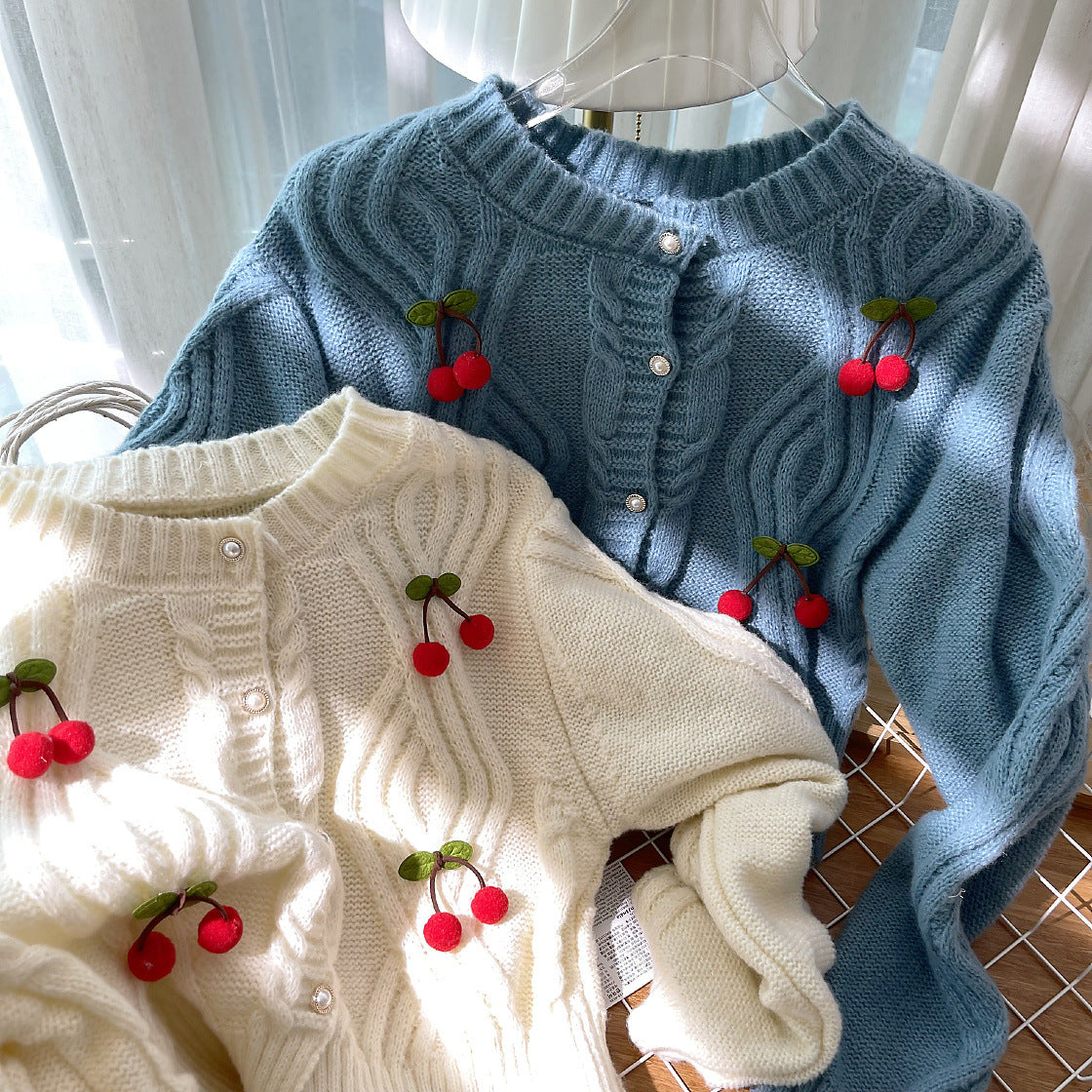 Cherry Pom Pom Cropped Cardigan (4 Colors)