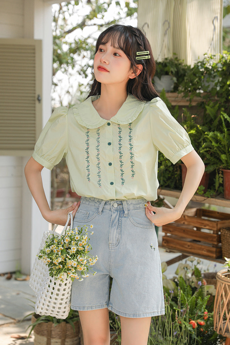 Flower Vines Embroidered Blouse (2 Colors)