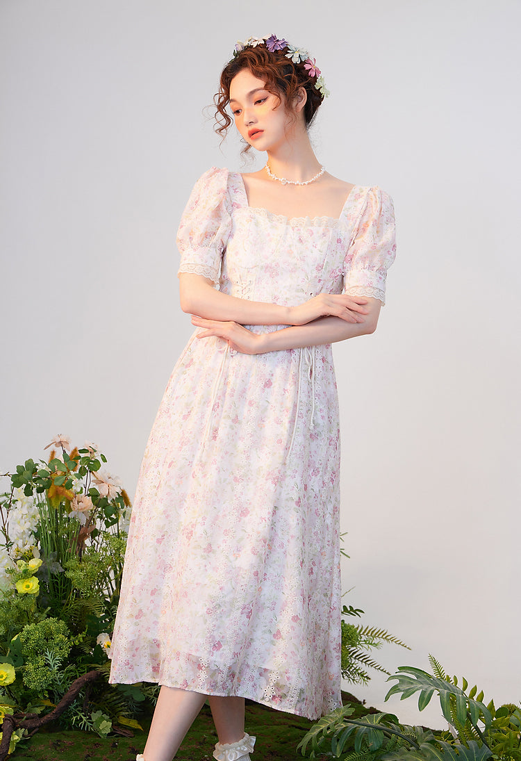 Flower Blossom Lace Up Midi Dress (2 Colors)