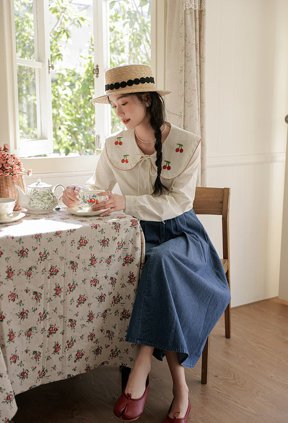 Sweet Cherry Collar Blouse (White)