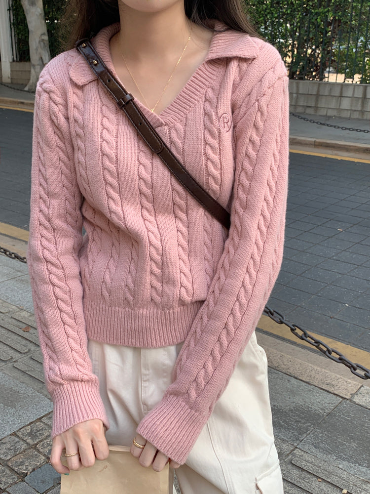 Cable Knit Polo Sweater (6 Colors)