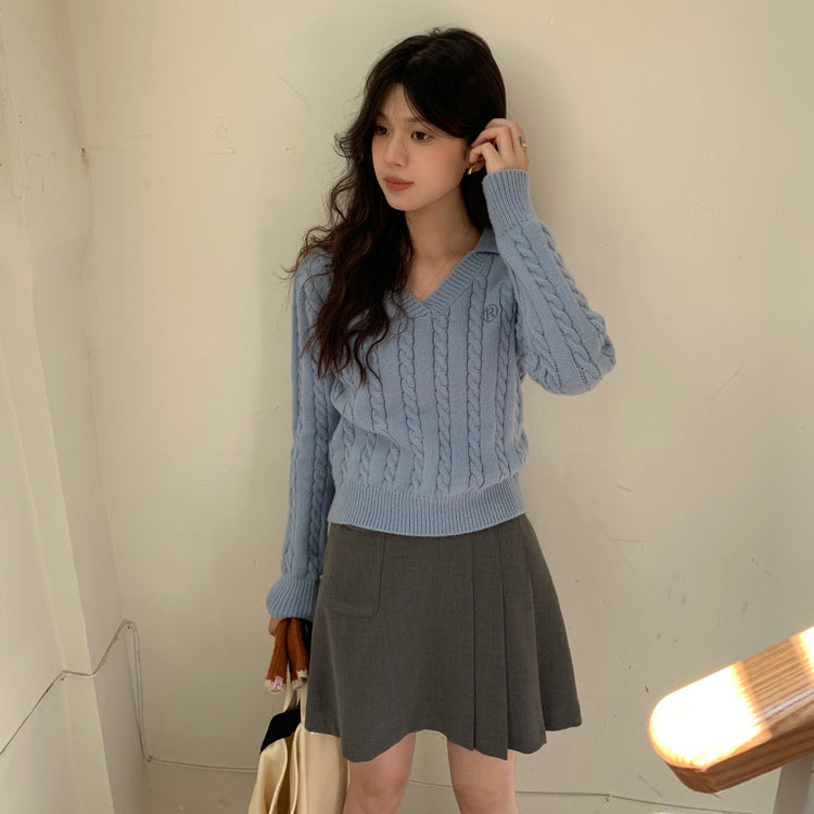 Cable Knit Polo Sweater (6 Colors)