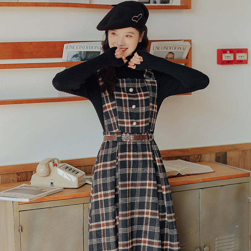 Holiday Plaid Pinafore Midi Dress (2 Colors)