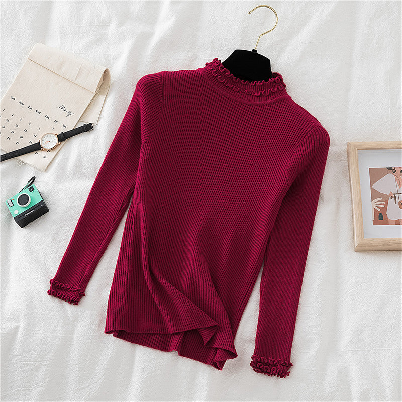 Basic Frilly Mock Neck Sweater (17 Colors)