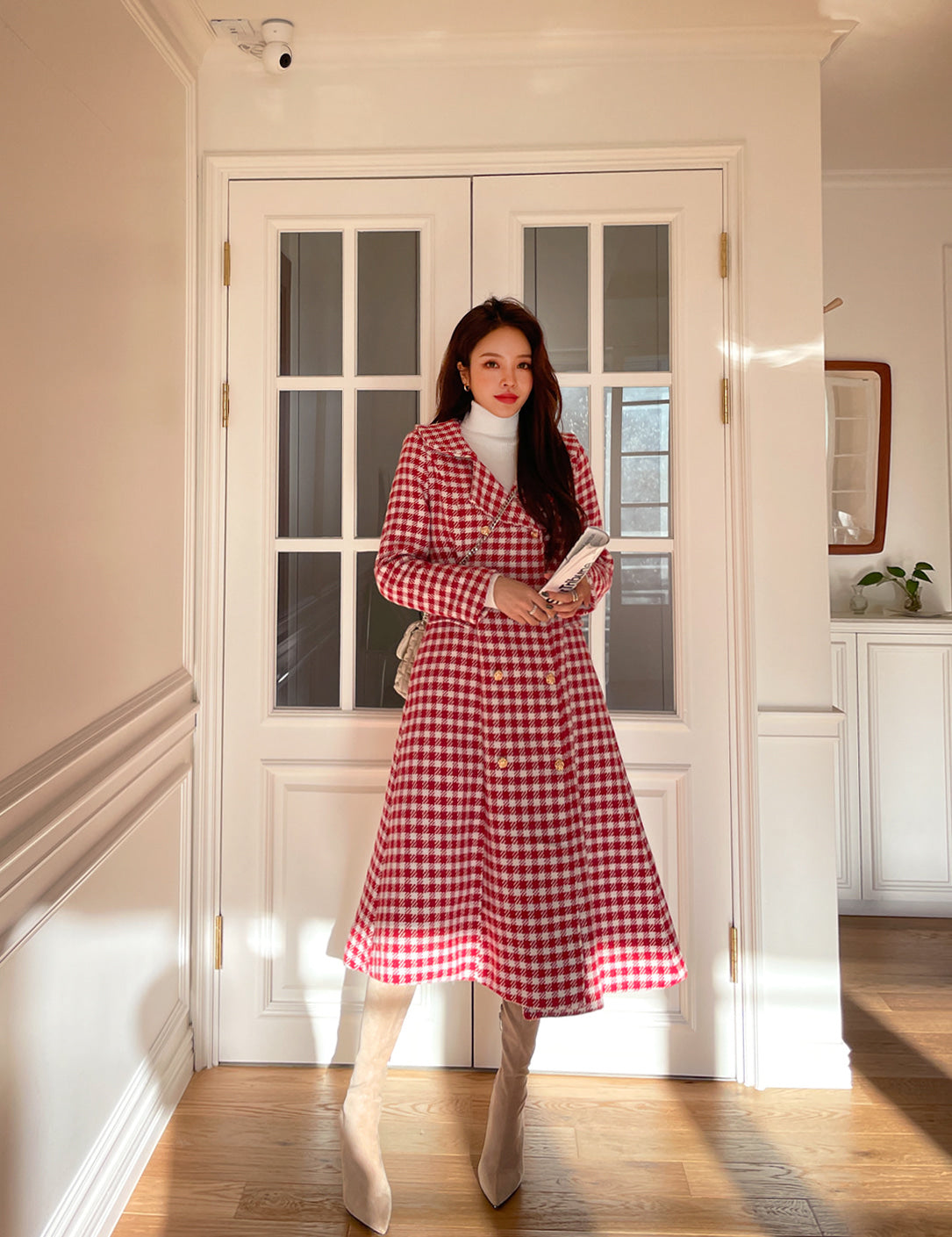 Candy Cane Gingham Dress Coat (Red/White)