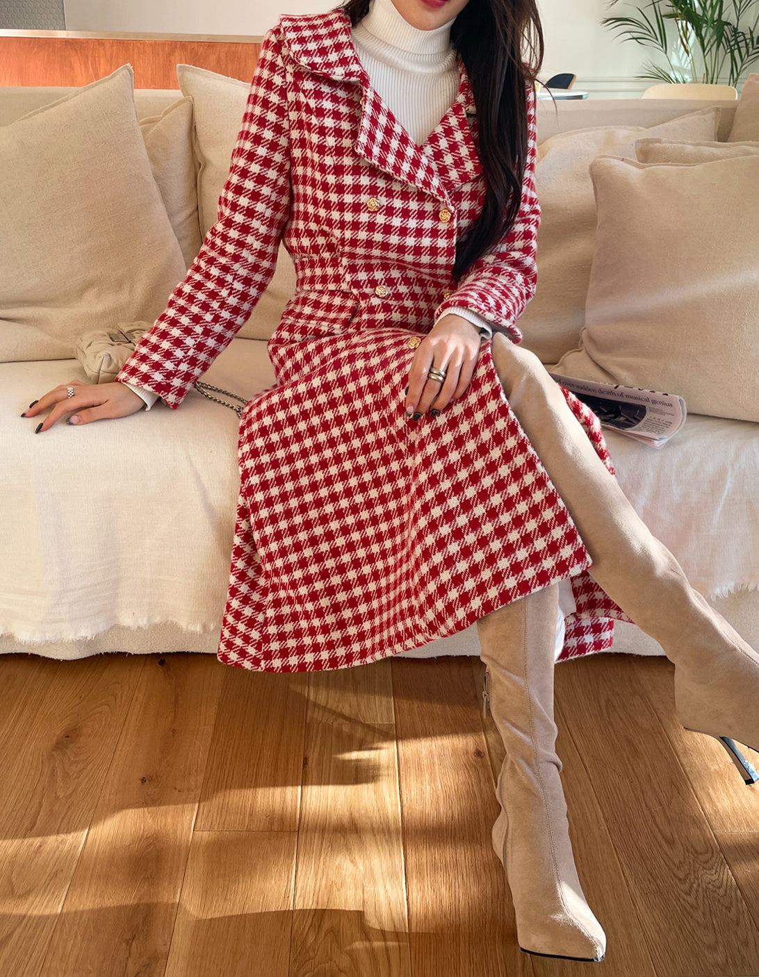 Candy Cane Gingham Dress Coat (Red/White)