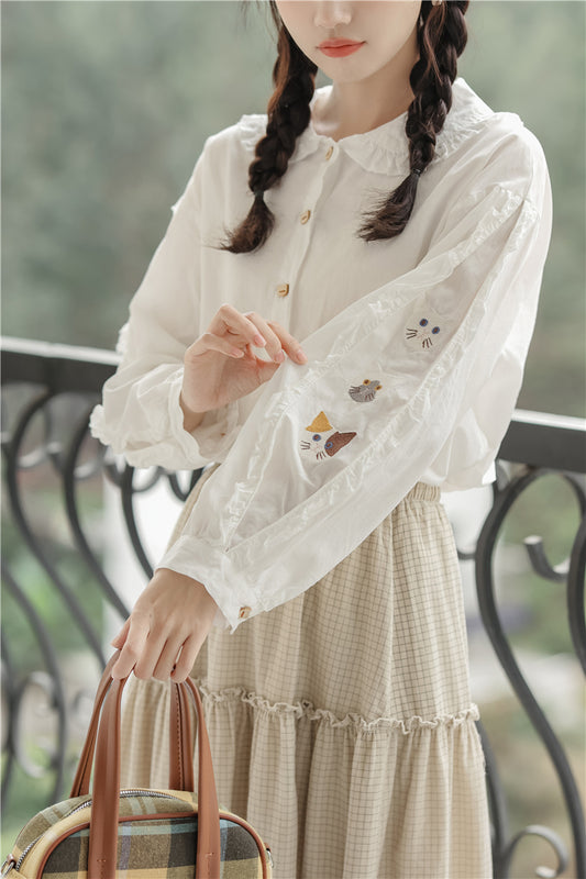 Mischievous Cats Blouse (White)