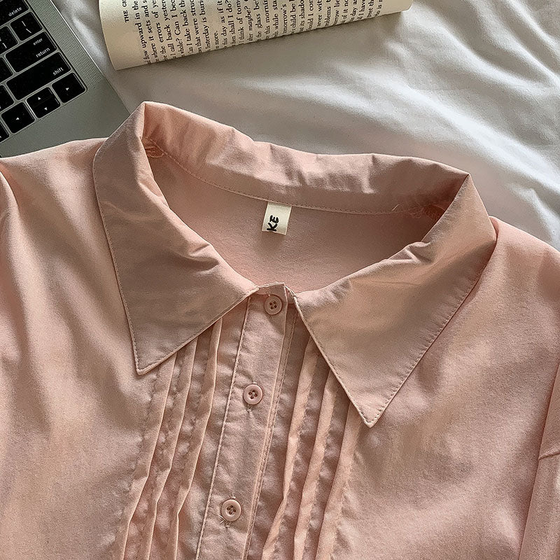 Pintuck Puff Sleeve Blouse (Pink)