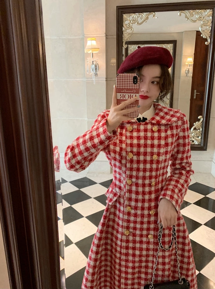 Candy Cane Gingham Dress Coat (Red/White)