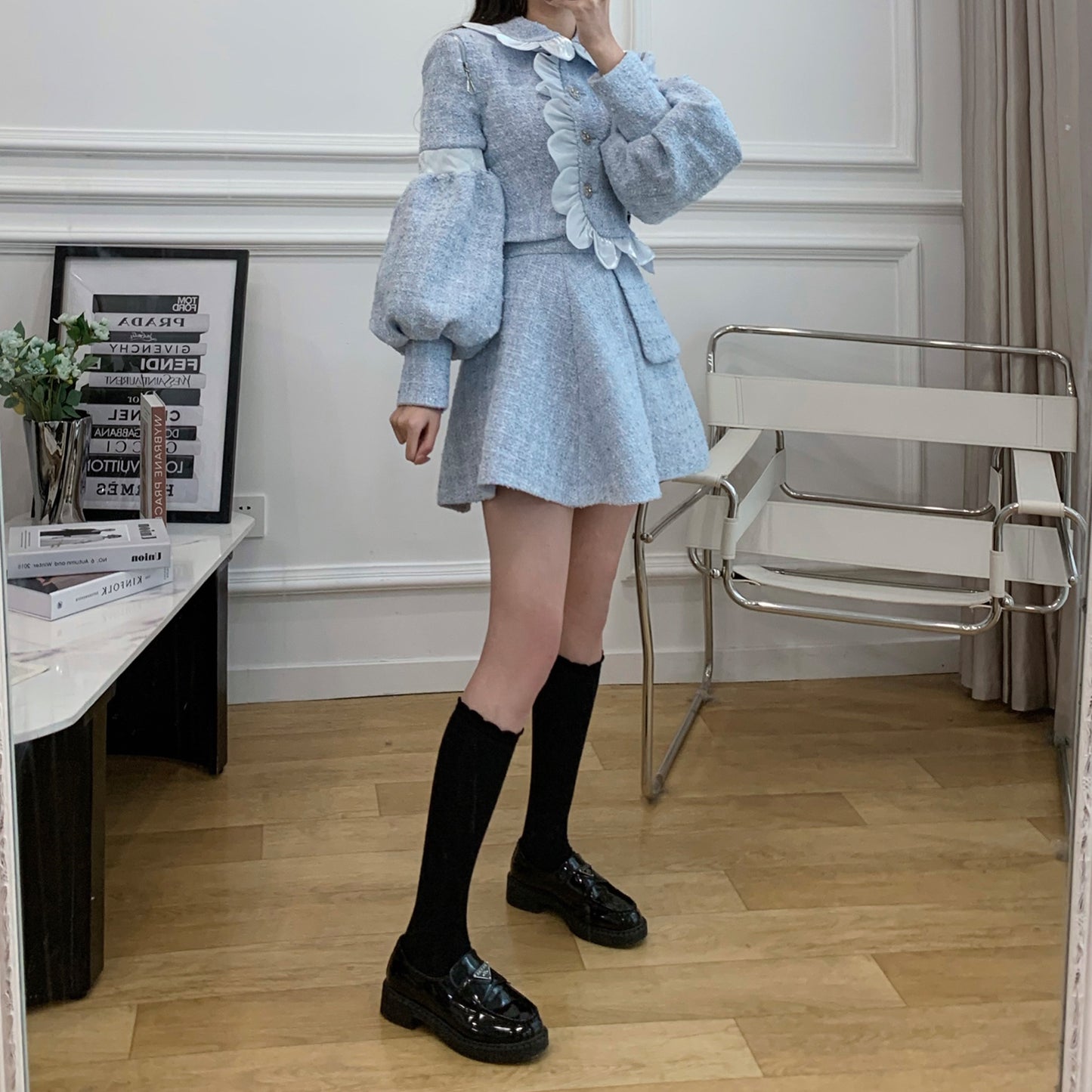 Scallop Tweed Jacket / Skirt (Blue)