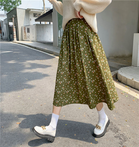 Raining Flowers Corduroy Midi Skirt (3 Colors)
