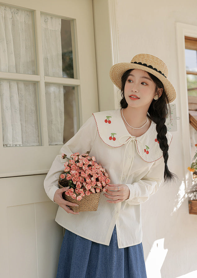 Sweet Cherry Collar Blouse (White)