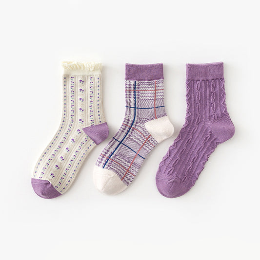 Floral Plaid Sock Set (Purple)