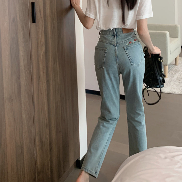 Mushroom Embroidered Mom Jeans (2 Colors)
