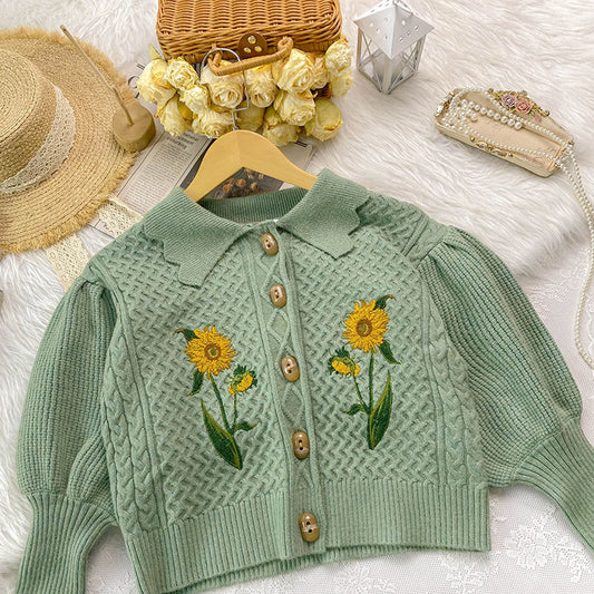 Sunflower Collared Cardigan (Sage)
