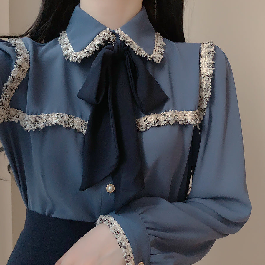 Tweed Trim Button Up Shirt (2 Colors)