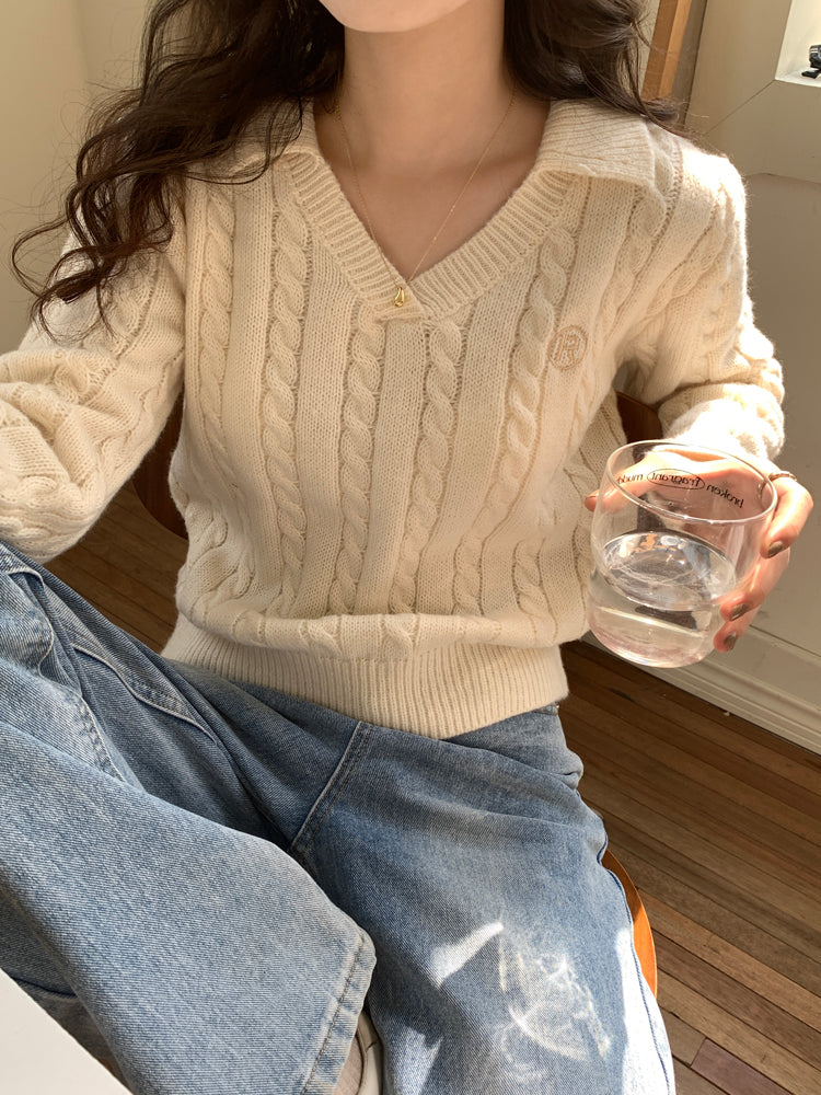 Cable Knit Polo Sweater (6 Colors)