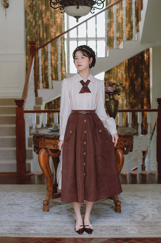 Button Suede Midi Skirt (2 Colors)