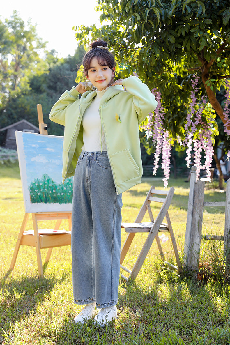 Flower Hem Embroidered Jeans (Acid Wash)
