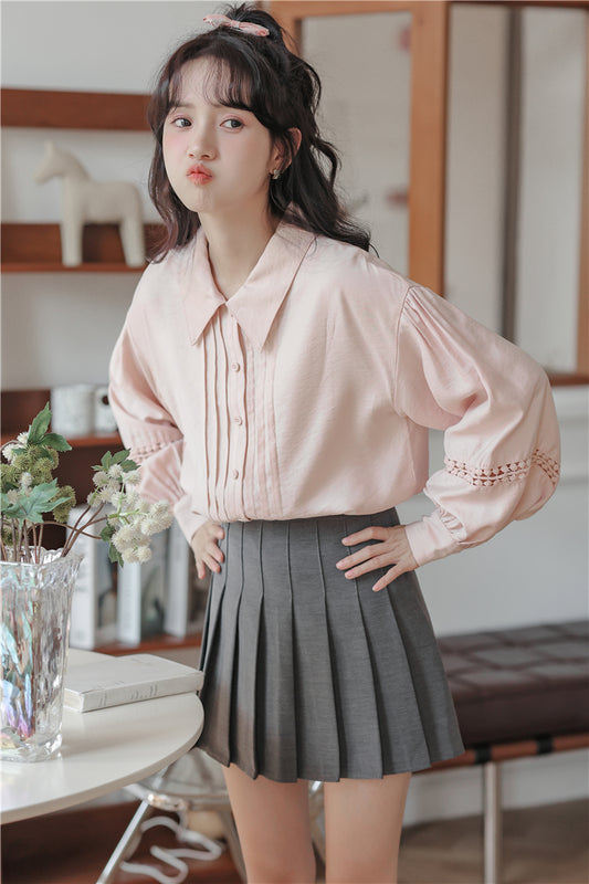 Pintuck Puff Sleeve Blouse (Pink)
