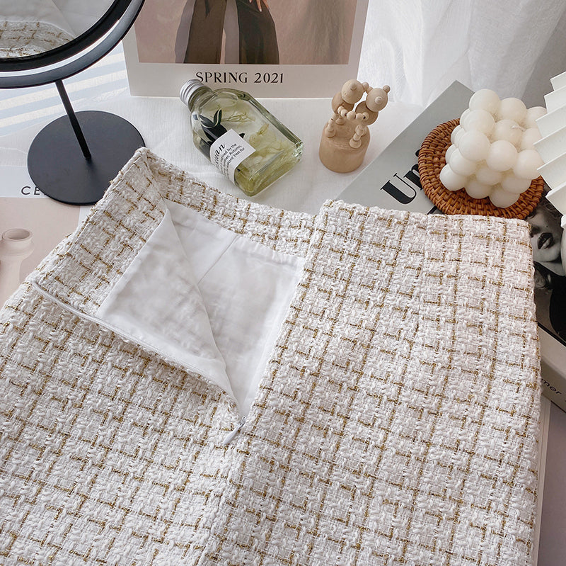 Button Tweed Mini Skirt (2 Colors)