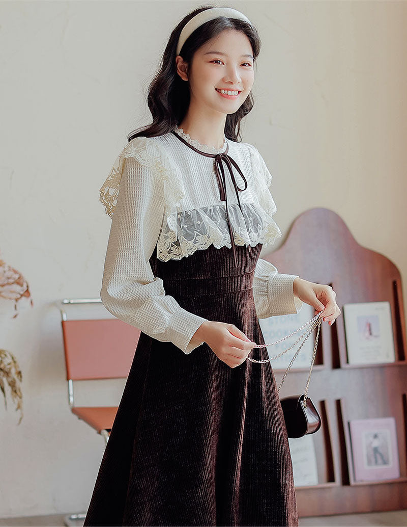 Square Lace High Neck Sweater Dress (2 Colors)