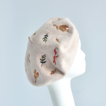 Bunny & Squirrel Embroidered Beret (3 Colors)