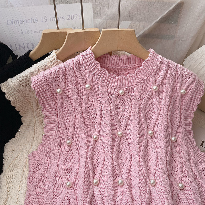 Cable Knit Pearl Vest (3 Colors)