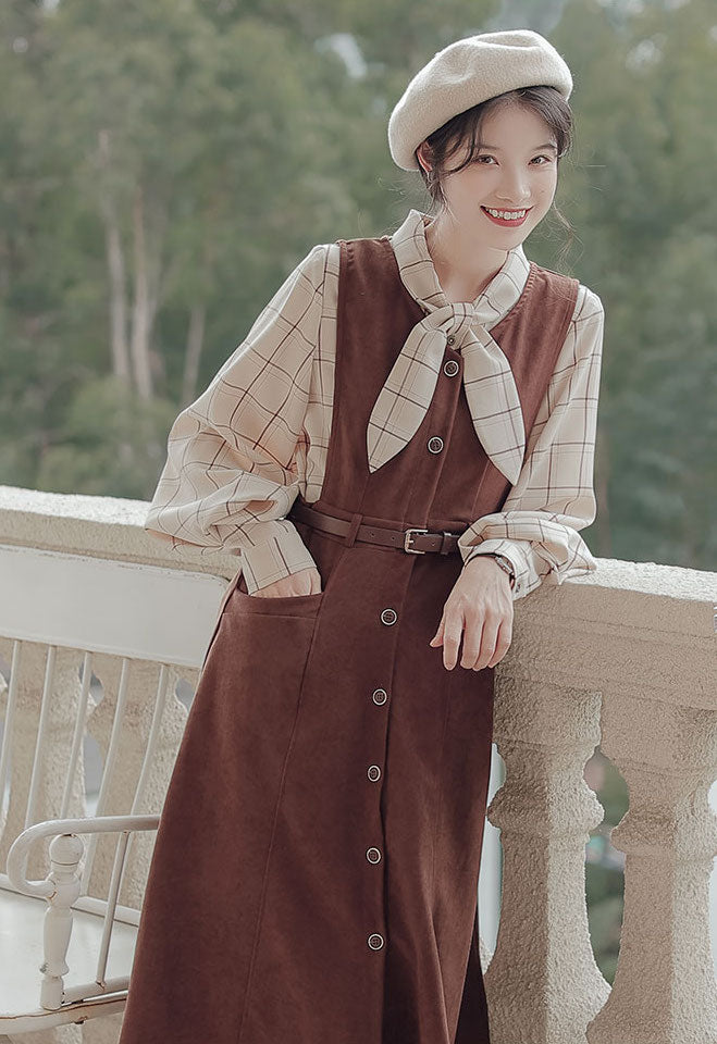 Button Up Suede Pinafore Dress (4 Colors)