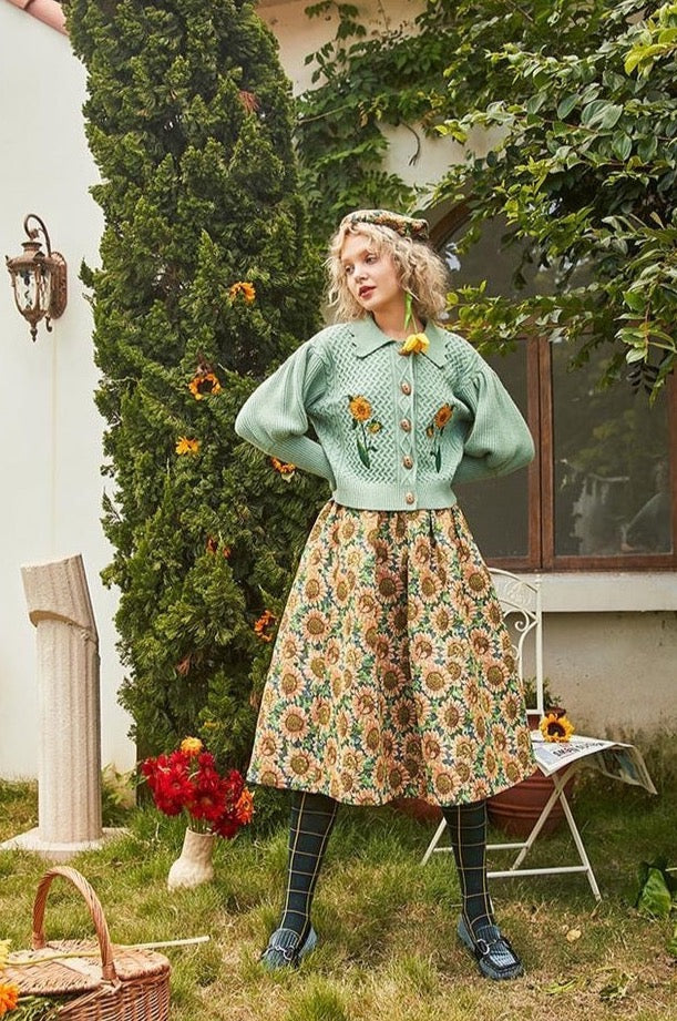 Sunflower Collared Cardigan (Sage)