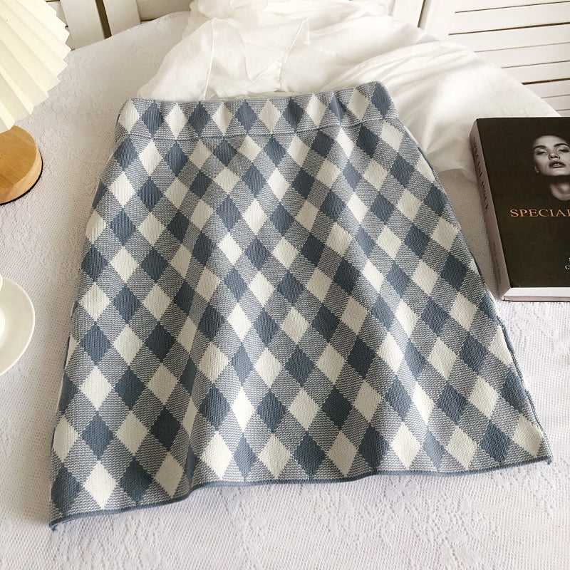 Gingham Diamond Knit Skirt (6 Colors)