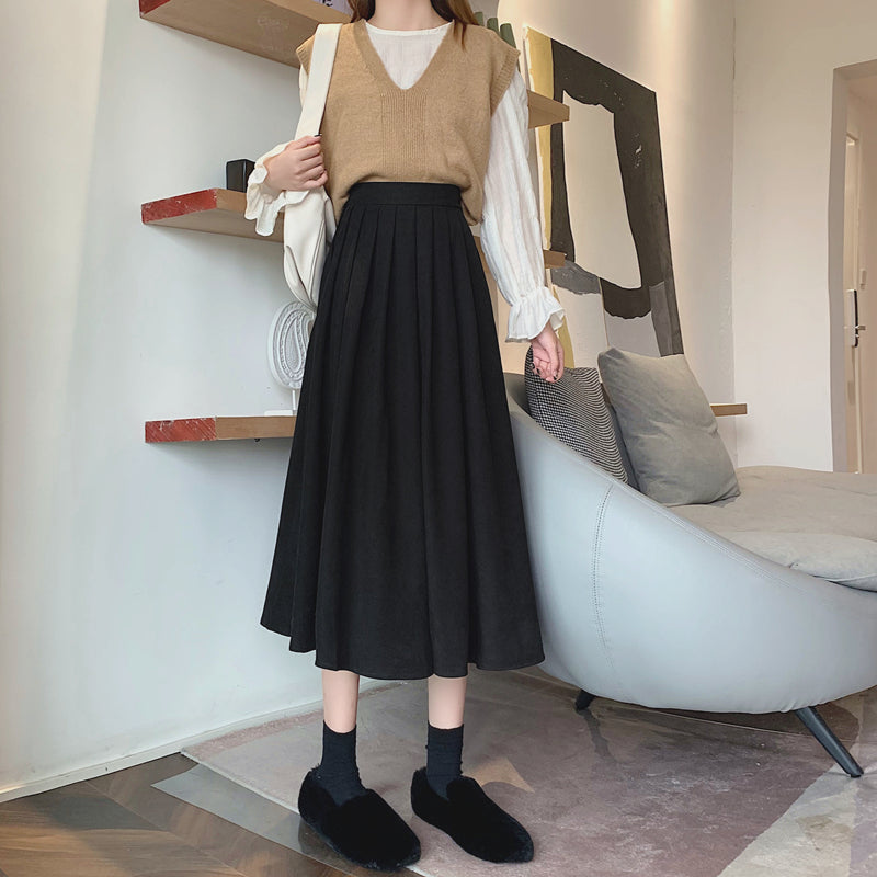 Corduroy Suede Midi Skirt (5 Colors)