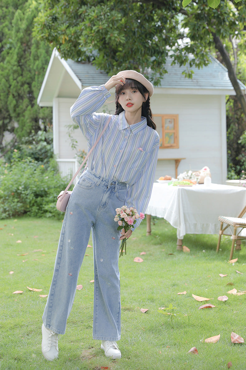 Saturn Embroidered Jeans (Light Denim)