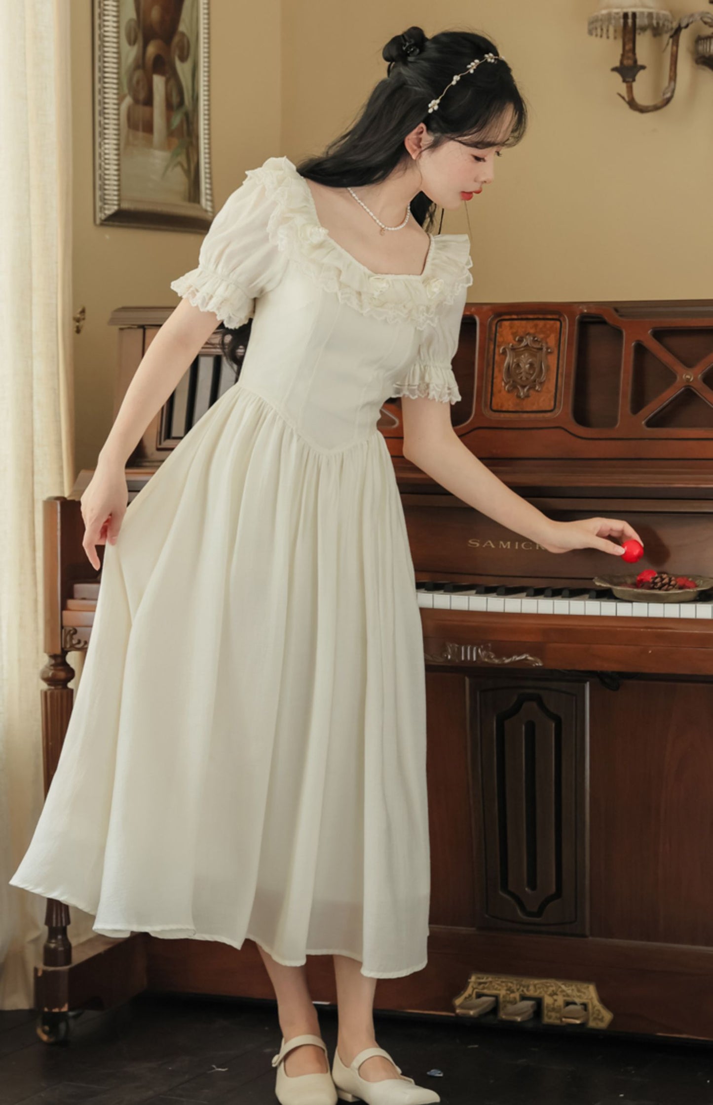 Blanc Rose Midi Dress (Cream)