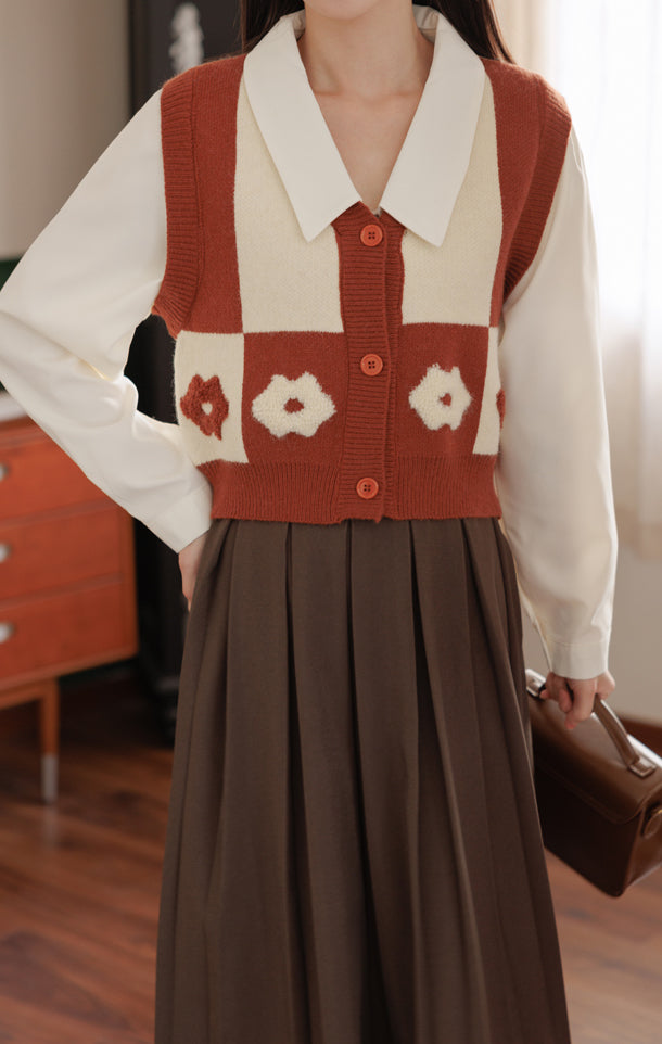 Retro Daisy Colorblock Twofer Vest (6 Colors)