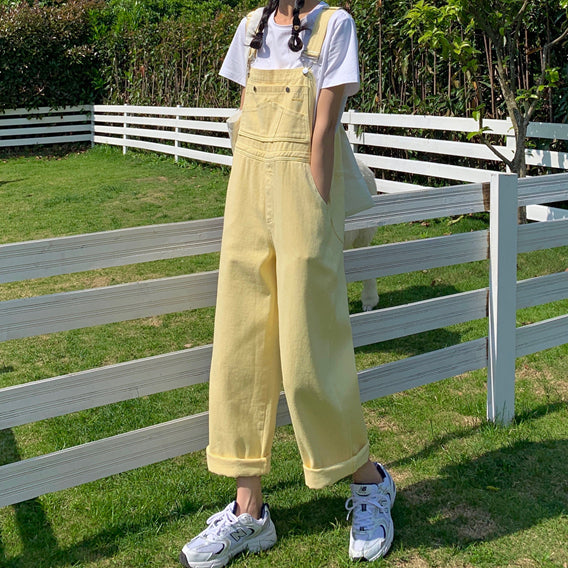 Spring Denim Overalls (Pastel Yellow)