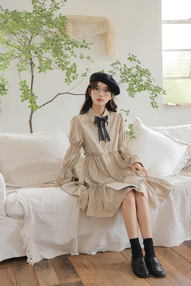 Curiosity Plaid Shirt Dress (Khaki)