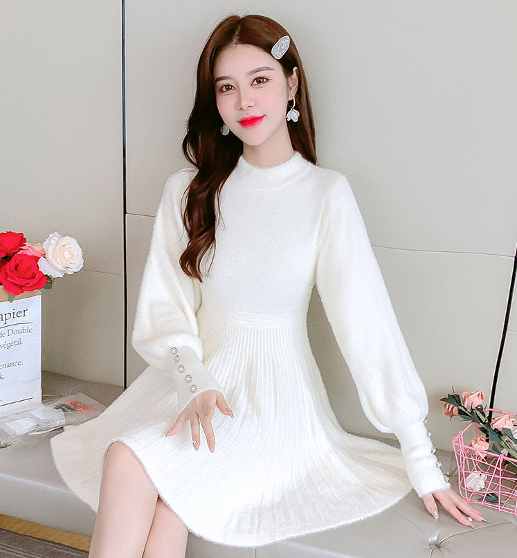 Fuzzy Puff Sleeve Sweater Dress (3 Colors)