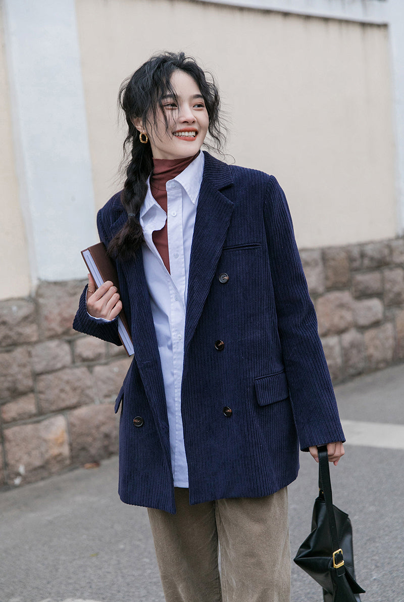 Corduroy Double Breasted Blazer Jacket (7 Colors)