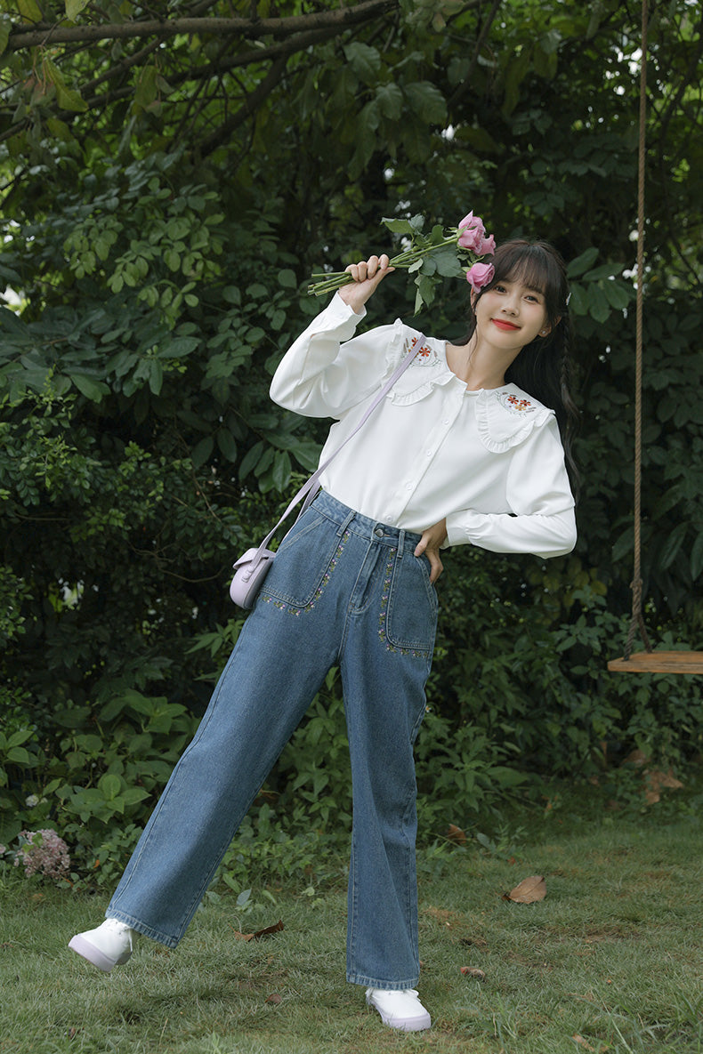 Retro Amethyst Floral Pocket Jeans (Medium Denim)