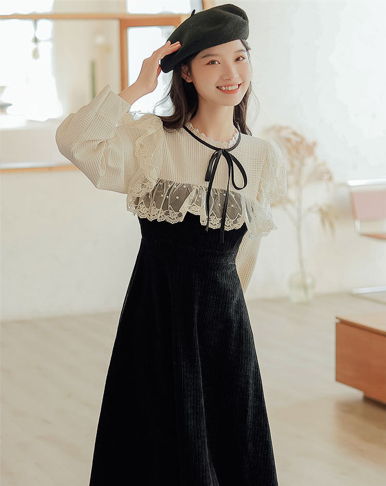 Square Lace High Neck Sweater Dress (2 Colors)