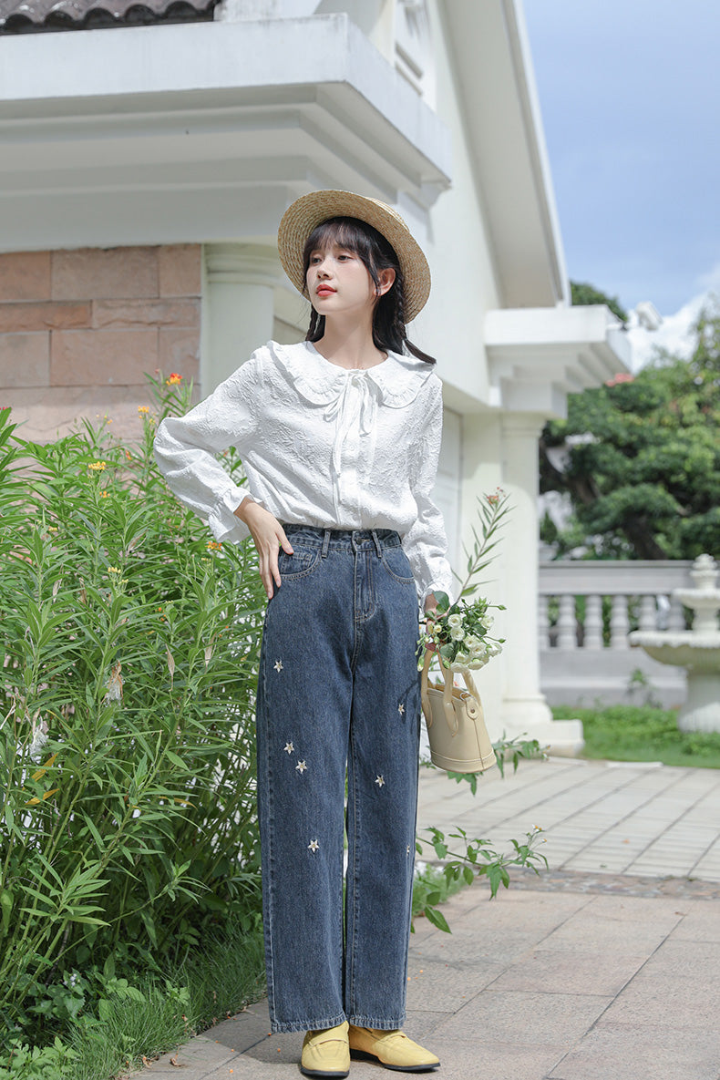 Raining Daisies Embroidered Jeans (Dark Denim)