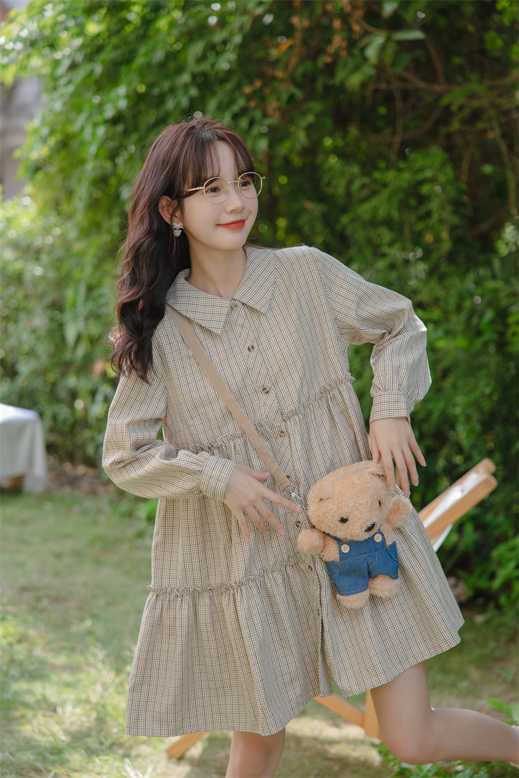 Curiosity Plaid Shirt Dress (Khaki)