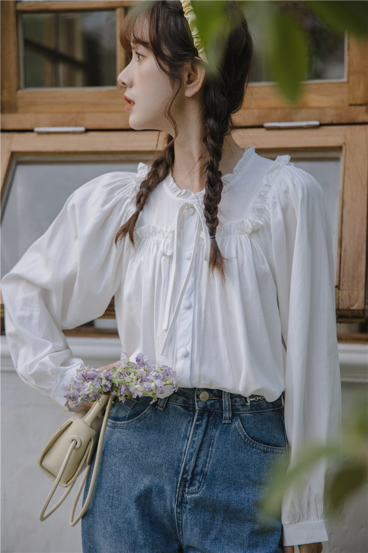 Essential Ruffle Trim Blouse (2 Colors)