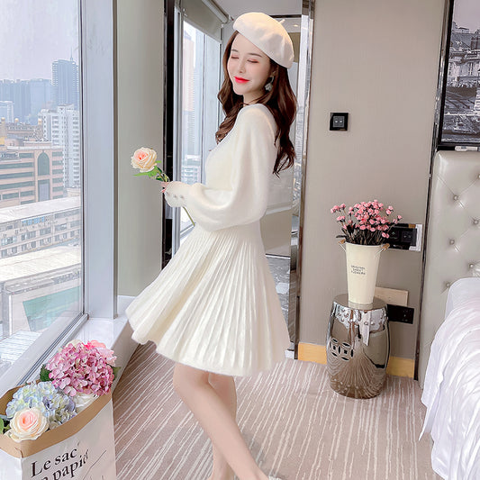 Fuzzy Puff Sleeve Sweater Dress (3 Colors)