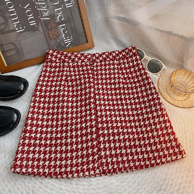 Houndstooth Tweed Mini Skirt (2 Colors)