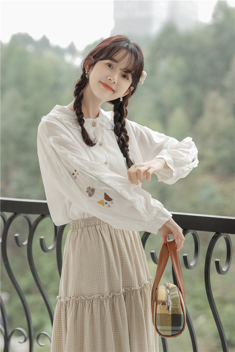 Mischievous Cats Blouse (White)