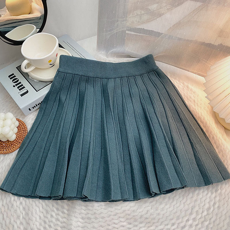 Pleated Knit Mini Skirt (8 Colors)