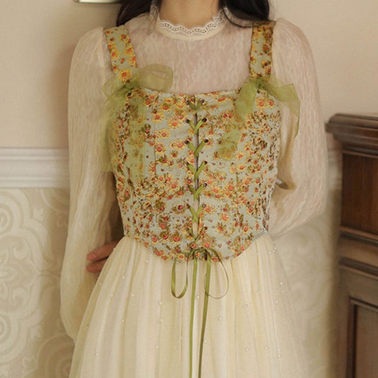 Sunflower Garden Jacquard Corset (Green)