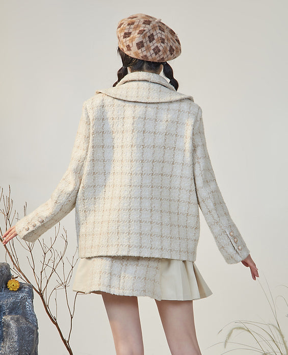 Latte Plaid Tweed Jacket / Skirt (Cream/Brown)